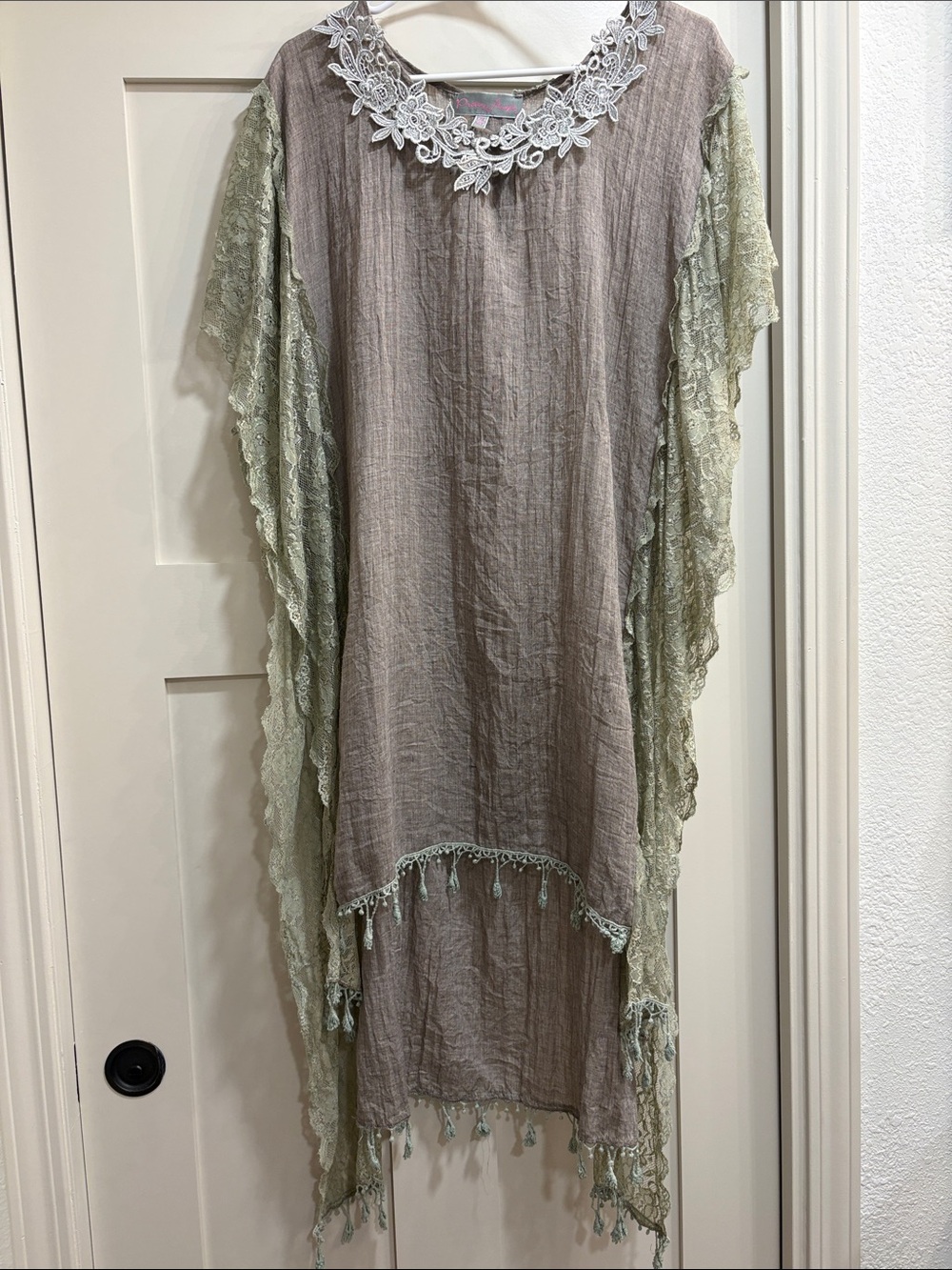 Pretty Angel Taupe Tunic with Cream Lace Applique